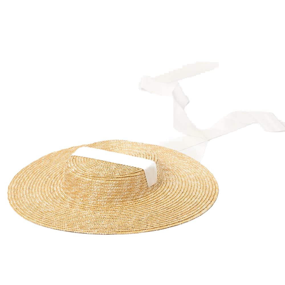Cappello da Sole,Cappello di Paglia a Tesa Larga per Le Donne Lungo Nastro Cappelli da Spiaggia da Donna Fashion Dress Up Bambini Estate Visiera da Sole Cappellini,Bianca,57cm Adulto
