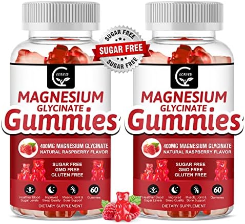 Magnesium Glycinate Gummies 400mg, Magnesium L-Threonate 200mg - Chelated Magnesium Potassium Complex Supplement with VitD, B6, CoQ10, Supports for Memory, Calm, Mood & Sleep - 120 Raspberry Gummies