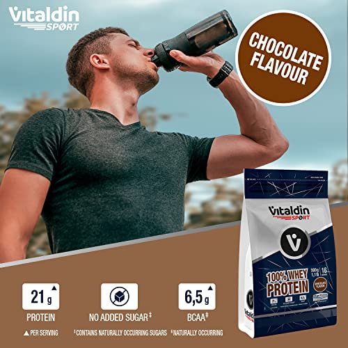 VITALDIN-SPORT-100-Whey-Protein-500-g--100-Proteina-de-Suero-de-Leche-en-polvo-con-Digezyme--Aumento-y-Proteccion-Muscular--Sabor-Chocolate--65-g-de-BCAA-por-serving--Sin-Azucares-Anadidos