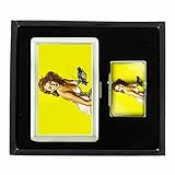 Cigarette Case Oil Lighter Gift Set Vintage Poster D-160 Large Attacking Woman