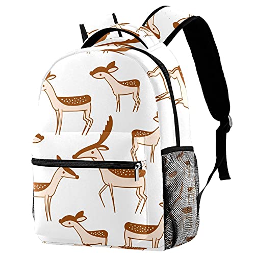 Sac à dos voyage haut de gamme motif cerf marron robuste avec porte-bouteille intégré