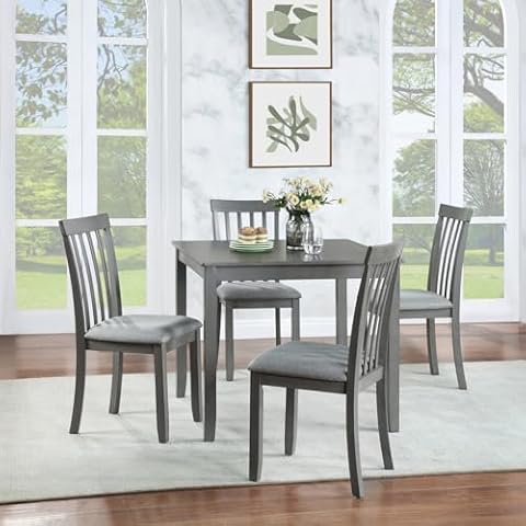 LUMISOL Square Dining Table Set for 4, Farmhouse Counter Height Dining Table Set with 4 Upholstered Chairs, Solid Wood Table and Chairs Set, Grey Cover