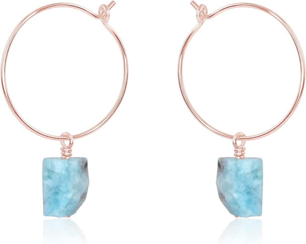 Luna Tide Larimar Raw Nugget Hoop Earrings in 14k Rose Gold Fill