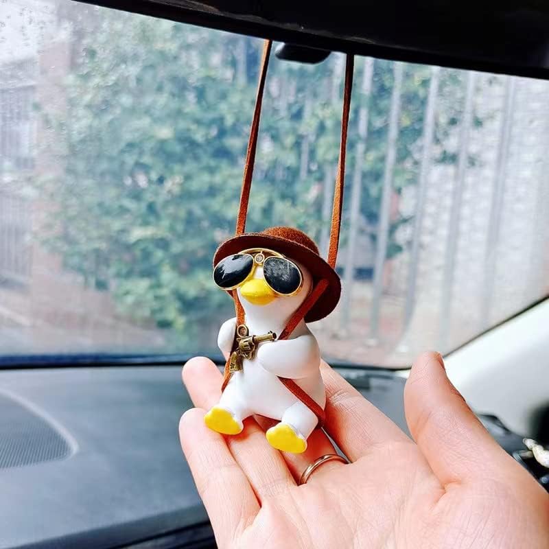 Lvmuu Swing Duck Car Hanging Ornament, Super Cute Swinging Ducks Mirror Hanging Accessories, Auto Decoration Rearview Mirror Pendant Flying Duck Car Interior Set, Car Decorations for Women Girls