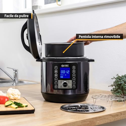 TZS First Austria - Pentola a pressione elettrica 6L con 12 programmi automatici - Multicooker 1000W come cuociriso, vaporiera, Crock Pot ecc. - Multivarka elettrico a pressione incl. libretto ricette - immagine 6