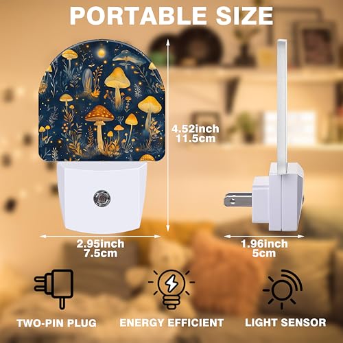 Image of Night Lights Plug into Wall Mystical Mushroom Forest Night Light Dusk to Dawn Smart Sensor Decorative Round Led Lamp for Bedroom Kitchen Hallway Nightlight for Women Men