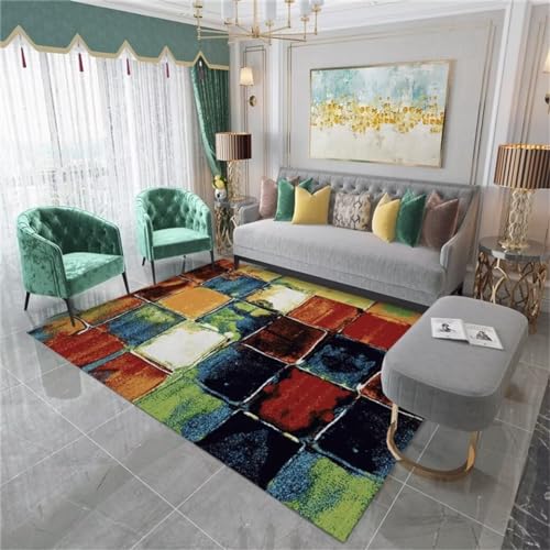 Tapis rouge géométrique rétro 80x150CM lavable et polyvalent