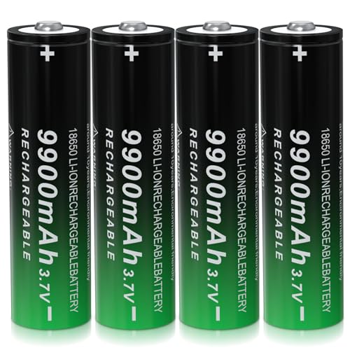 MLGBDC 4 Pack 18650 Rechargeable Battery, 3.7Volt 9900mAh Batteries Button Top Lithium Battery for Flashlight, Headlamp and Door Bell