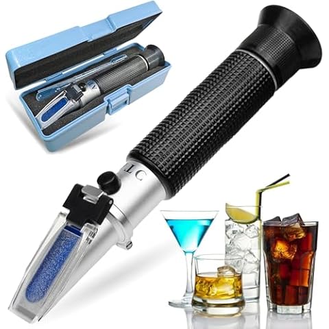 Alcohol Refractometer for Spirit Alcohol Volume Percent Measurement with Automatic Temperature Compensation (ATC), Range 0-80% v/v. Cover