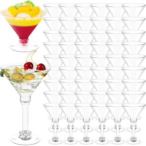 WUWEOT 60 Pack Plastic Martini Glasses, 5 Oz Unbreakable Tall Cocktail Glasses, Reusable Appetizer Dessert Cups Drinkware for Home Bar Restaurant Party Supply