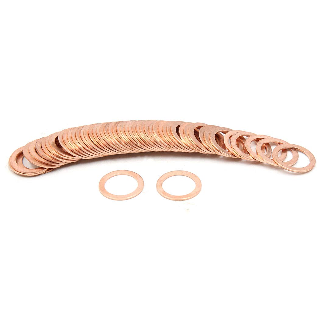 X AUTOHAUX 16mm Inner Dia Copper Crush Washer Flat Sealing Gasket Ring 50pcs, Copper Tone, 14 x 10 x 1.5 cm - Image 2