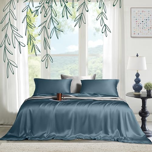THE LINEN COMPANY Juego de sábanas de bambú de 4 piezas, 100% orgánico, natural, de 300 hilos, refrescantes, extrasuaves, sábanas de lujo de fácil ajuste (tamaño King, azul Bahamas)