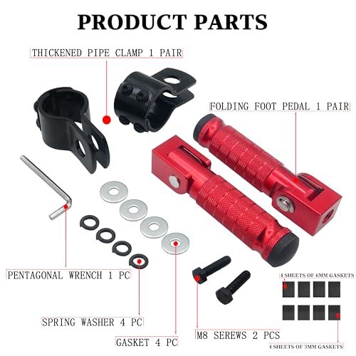 Image of M8 Motorcycle CNC Aluminum 90 Degree Folding Rearsets Folded Motorbike Footrest Bicycle Footpegs Foot Pegs Pedal Universal (Red)