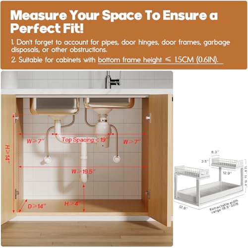Image of 1 Pack-19 inch-32 inchW Expandable Under Sink Organizer With Upgrade Ball-Bearing Slide,2-Tier Pull Out Under Cabinet Organizer Height Adjustable,Not Suitable For Cabinets With Partitions In The Middle