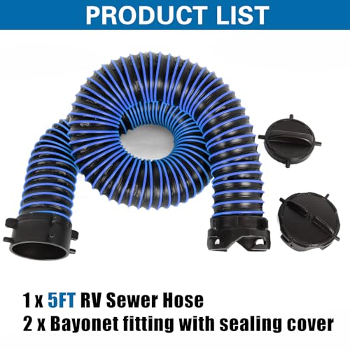 Image of 5FT RV Sewer Hose Extension Camper Sewer Hose Extension with Caps | EXTREME Heavy Duty 24 Mil, TPE Material, Abrasion Resistance and Crush Protection, Blue