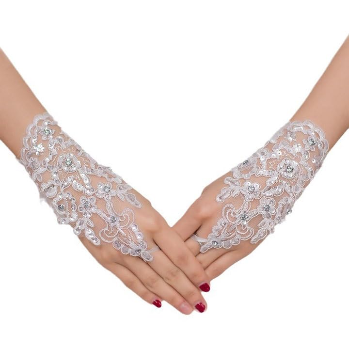 WJRQD Guantes de Novia de Encaje, Guantes Cortos sin Dedos, Guantes de Encaje Vintage para Mujer, Accesorios para Disfraces de Novia, para Fiestas de Boda