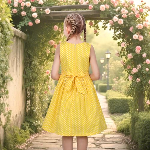 Sunny Fashion Girls Dress Red Polka Dot Pocket Floral Summer Casual Cotton3