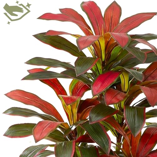 Image of Artificial Red Dracaena Tree Indoor, 7FT Tall Fake Floor Plants with Black Planter & Pebbles, Faux Silk Yucca Tree for Home Office Living Room Bedroom Farmhouse Modern Outdoor Topiary Tree