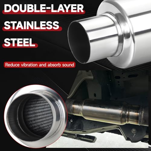 Image of LCGP 2 inch Inlet Universal Resonator Muffler, 2 inch Outlet 13.77 inch Overall Length Stainless Steel High Performance Muffler, Polished, Pass-Thru Design 2pack