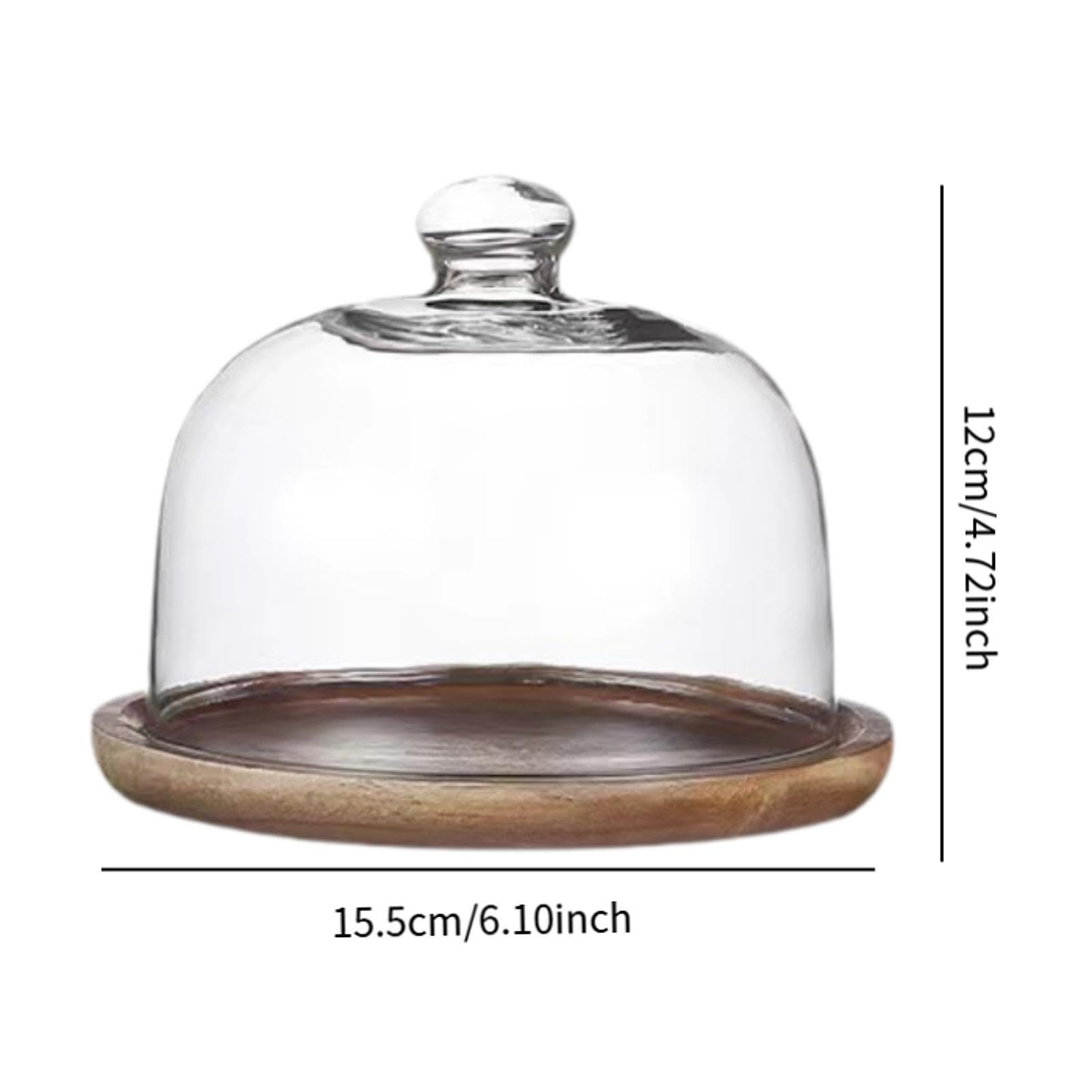 KESOTO Base de Madera para Tartas con Tapa de Cristal, Plato para Servir Postres, Bandeja para Tartas Y Dulces, Tapa de 13 Cm, Individual