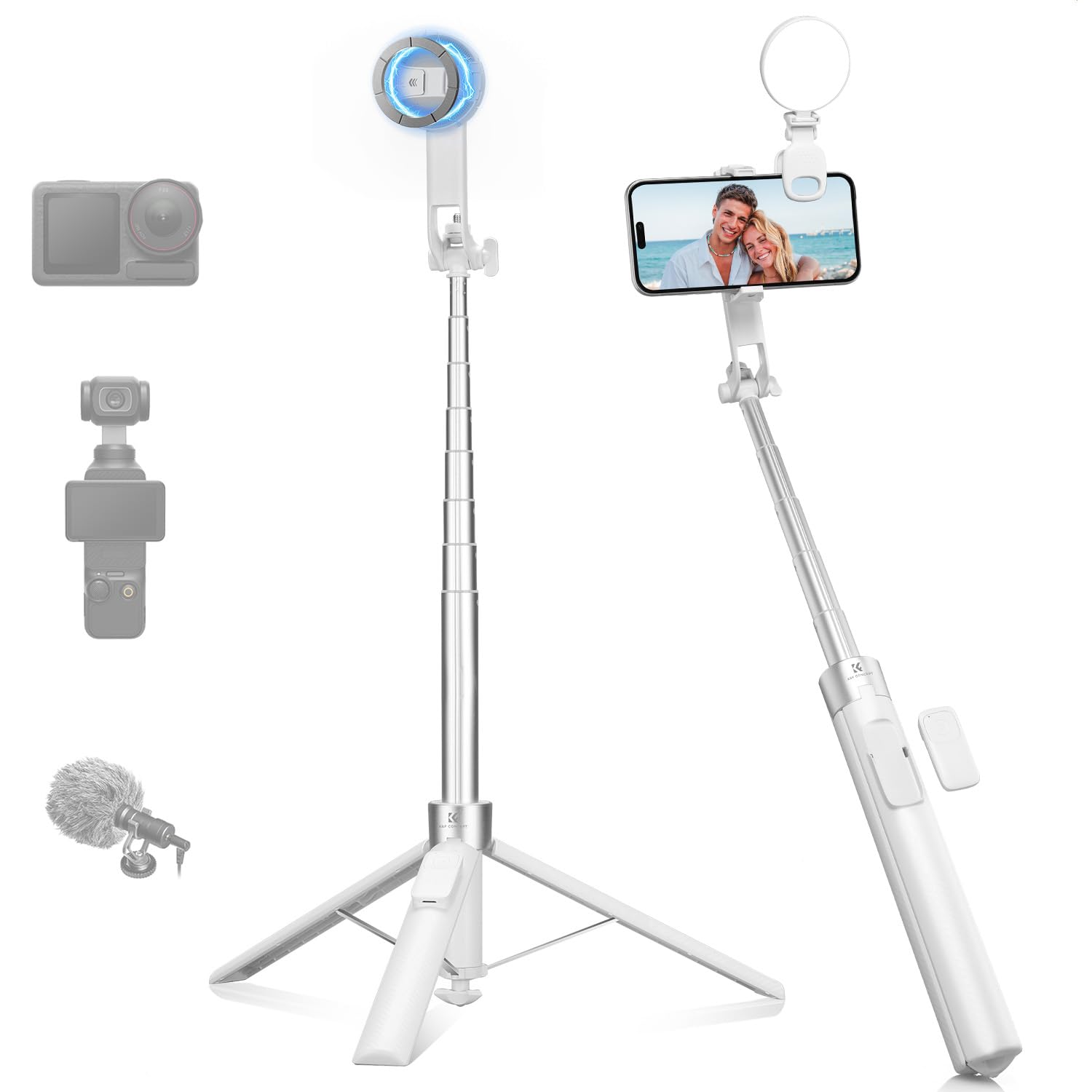 K&amp;F CONCEPT 72" Selfie Stick for iPhone, Phone Tripod with Light