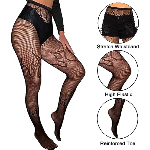 Image of Fishnet Stockings Lace Patterned Tights High Waist Pantyhose Fishnets for Women