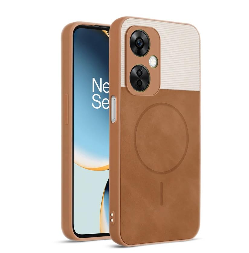 Image of Bintage CASE Dual-Leather Mac Safe Design Phone Case| Soft Touch Finish | Full Camera Protectection Back Cover Compatible for OnePlus Nord CE3 Lite 5G - White & Nut Brown