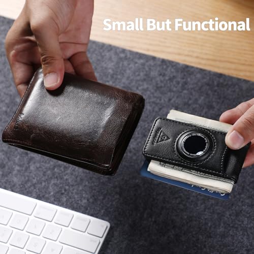 Image of Slim Magnetic Money Clip Wallet for Men with Airtag Holder & Elastic Band,Leather Card & Cash Holder for Men (Black)
