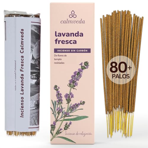 Incienso de lavanda fresca para calmar, 80 varillas de incienso sin carbón, hechas de flores recicladas, varillas de incienso orgánicas no tóxicas, uso para relajarse y mejorar el sueño