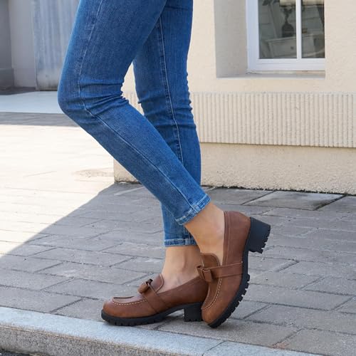 Image of HARENCE Platform Loafers for Women Dressy: Casual Comfortable Slip On Chunky Loafer Walking Penny Work Business Office Shoes
