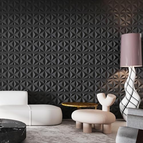 Image of Art3d 20 Pack Decorative 3D Wall Panels, 19 Sq.Feet PVC Interior Wall Decor for TV Background, Bedroom, Living Room, 11.8 inchx11.8 inch, Black