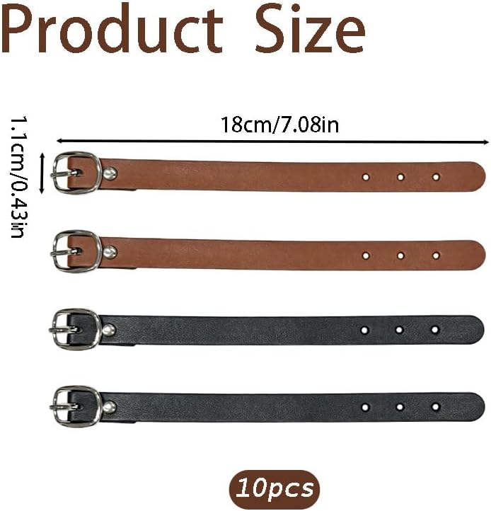 10 Pcs Leather Luggage Tag Straps, Replacement Belts with Metal Buckle, Durable Loops for Suitcase, Travel Bag, ID Card & Pass Holder (2 Colors)