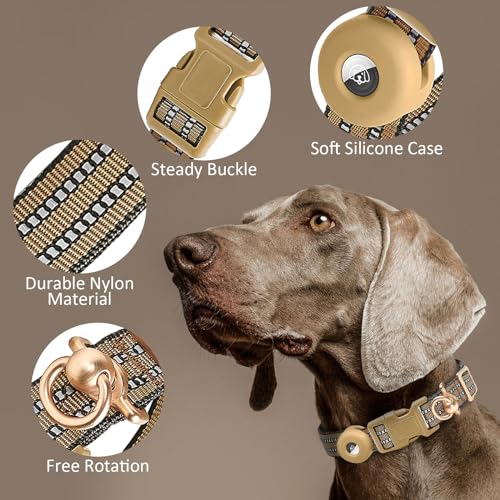 Ledeak Tactical Dog Collar for AirTag Waterproof Nylon Dog Collars with Silicone Protective Case for Apple Airtag Reflective Adjustable Durable Dog Collar for Medium Large Dogs (Military Green - Image 2