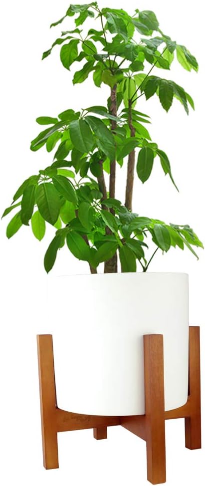 Silkoe Mid Century Plant Stand Indoor Wood Modern Planter Flower Pot Holder Brown Elegant Square Legs - Fits Up to 12 Inches Pot (Plant and Pot NOT Included)