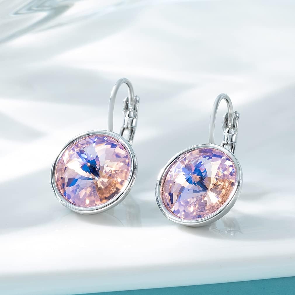 Austrian Crystals Round Drop Leverback Earrings for Women 14K Gold Plated Hypoallergenic Hoop Earrings - Image 7