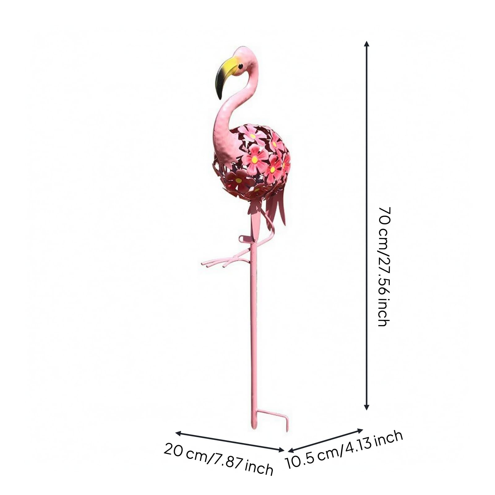 Flamingo Skulptur Metall Gartenfigur Deko Statue Gartenskulptur mit Blumenmuster Langlebig mit Bodenstecker für Hof Beet Balkon Außenbereich Dekoration 70cm