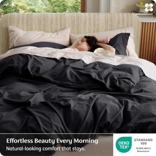 Image of Bedsure PureWoven 100% Washed Cotton Duvet Cover Set, King Size, 3-PC