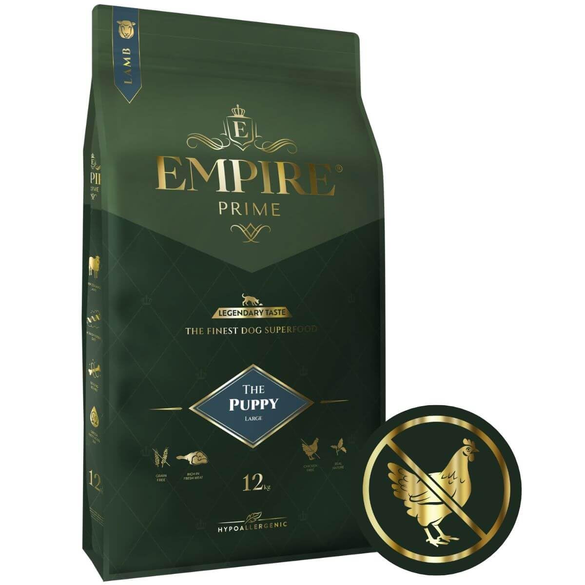 Empire Prime Monoprotein karma dla psów, 12 kg, dla szczeniąt i młodych psów małych i średnich ras, karma dla psów, sucha i nie zawiera zbóż, junior, świeża jagnięcina, hipoalergiczna, bez kurczaka