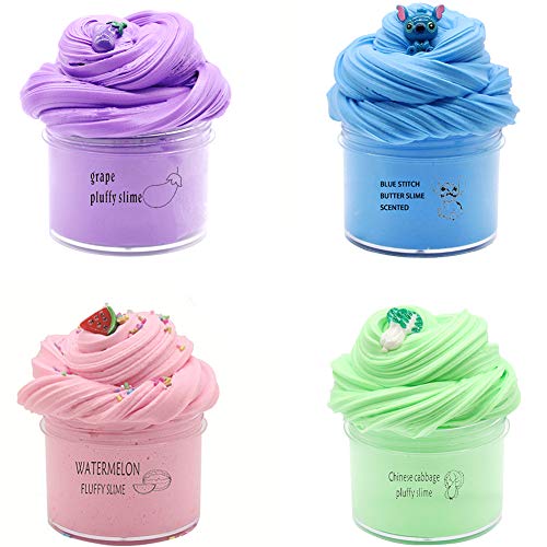 SIMUER Paquete de 4 Paquetes de Limo de Mantequilla, con Limo de sandía Rosa, Limo de Berenjena púrpura, repollo Verde y Limo Azul Slime de Nube de Arcilla súper Suave y no pegajosa