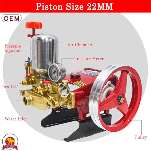 Image of OEM Portable HTP 22 High-Pressure Sprayer with Pulley, Stand | Heavy-Duty Pump with 2-1 /4 inch Output | Sprayer Pump for Agriculture, Fogging, Car Washing, Mist & Cleaning