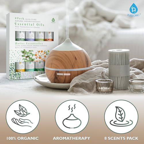 Pursonic Essential Oils Set - 8 Aromatherapy Oils Blends Gift Set - 10ml Pure Essential Oils for Diffusers, Home, Massage & Bath(Eucalyptus,Lavender,Lemongrass,Orange,Peppermint,Tea Tree,Wintergreen) - Thumbnail 7