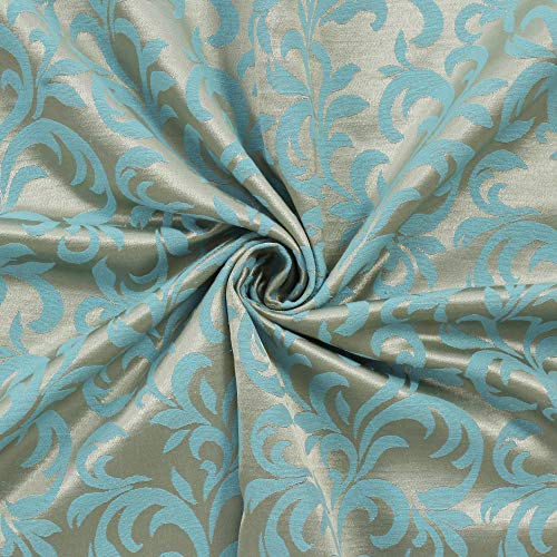 Image of Story@Home Bloom Collection Jacquard Lavish and Modern Rich Floral Print 2 Piece Eyelet Ring top Door Curtain for Bedroom and Hall - 7 Feet, Aqua Blue