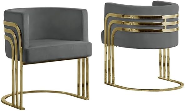 MAKLAINE Velvet Accent Barrel Leisure Chair, Dark Gray Upholstery, Gold Chrome Legs, 24" L x 22" W x 30" H, Modern Minimalist Design for Living Room or Bedroom