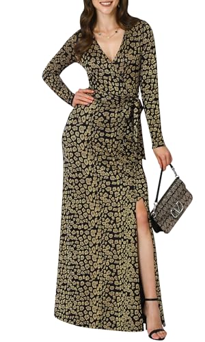 Image of KOH KOH Womens Long Sleeve V-Neck High Slit Cocktail Evening Gown Maxi Dress
