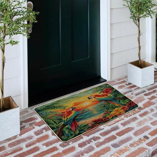Paillasson extérieur lavable noir motif oiseaux pour terrasse