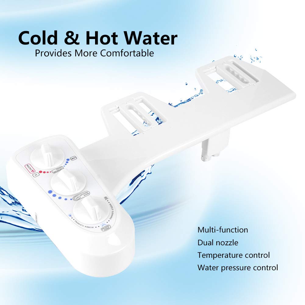 YWBL-WH Pulverizador para bidé de Inodoro, Autolimpieza, Material ABS, Boquilla Doble Fría y Caliente, Distancia Ajustable del Orificio de Presión de Agua, Color Blanco