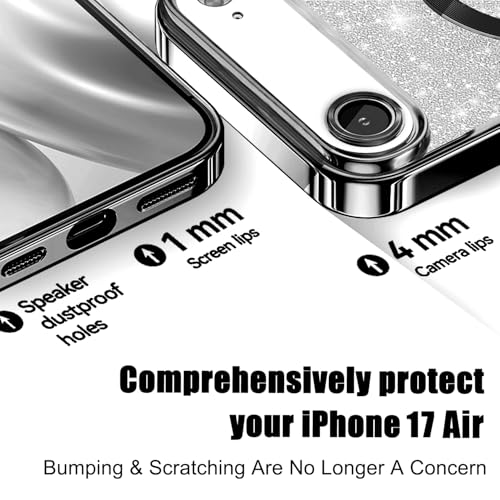 Image of Misscase for iPhone Air Case Compatible with MagSafe,Built-in Camera Lens Protector Full Protection Soft TPU Anti-Scratch Magnetic Glitter Slim Case Cover for iPhone 17 Air 6.5 inch Black