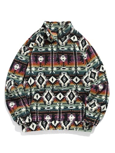 ZAFUL Men 1/4 Zipper Sweatshirt Ethnic Aztec Printed Kangaroo