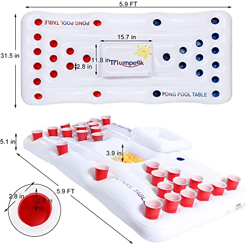 Triumpeek Inflatable Pool Game Table Float With Cooler, 6Ft Blow Up Floating Pool Game Raft Lounge, Fun Pool Party Game Table For Adults, Cups & Balls Not Included #TOP1