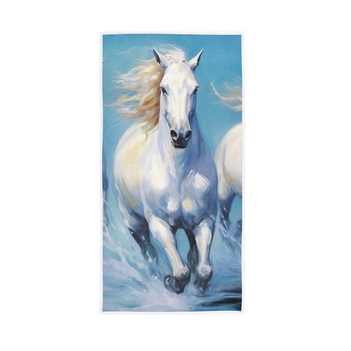 LSRCPD White Running Horses Hand Towel, Multipurpose Absorbent Towels for Bathroom, Gym, Hotel, Spa 15 x 30 Inches